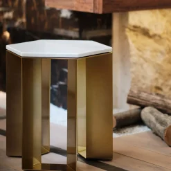 V.L. Lavorazioni In Ferro Side Tables<Alato Gold and White Marble Side Table by Antonio Saporito