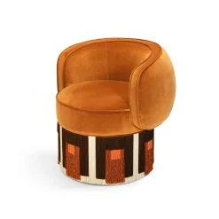 Lorenza Bozzoli Couture Armchairs<Art Deco Cognac Velvet Pirouette Cleo Swivel Armchair