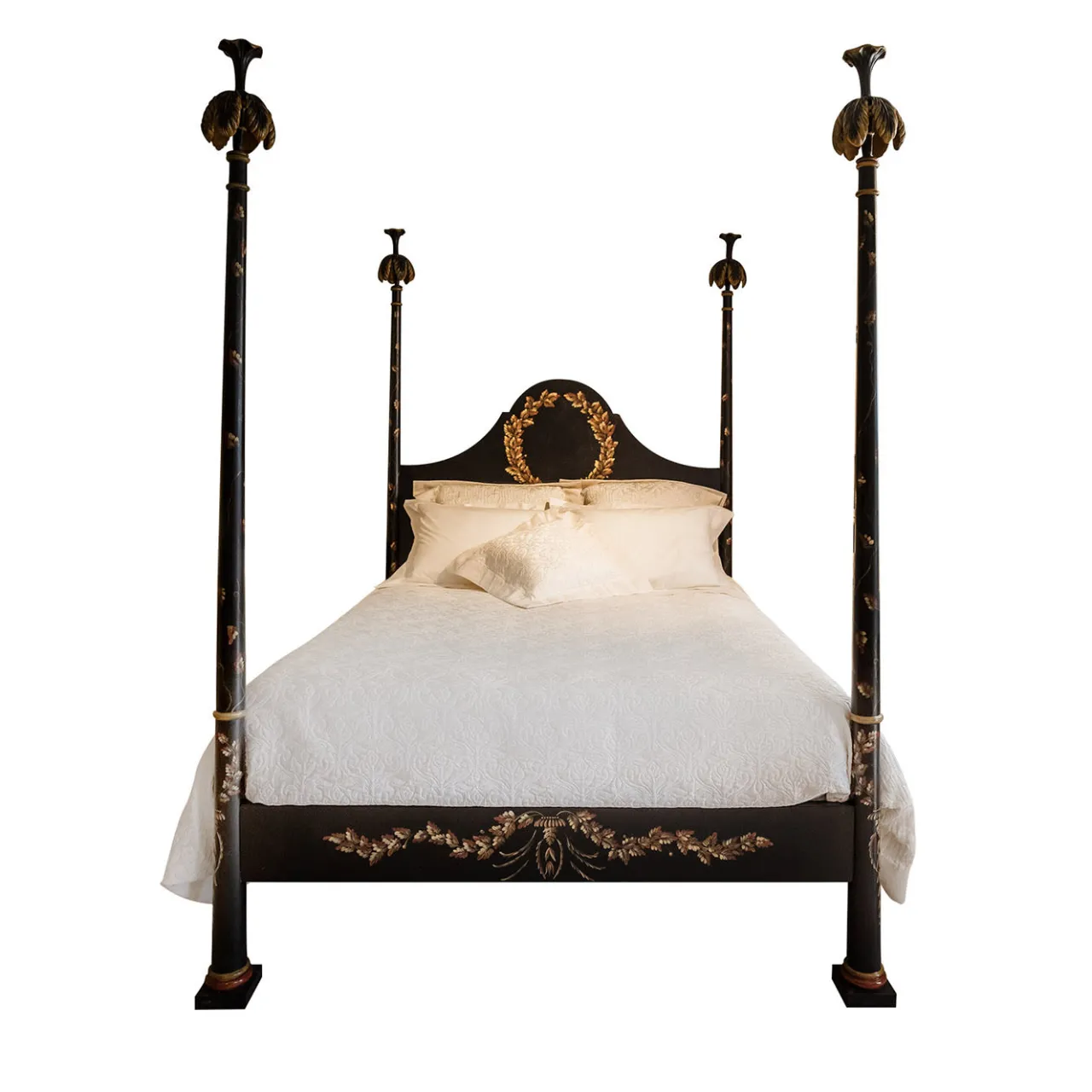 Porte Italia Beds<Black Roma Queen Size Bed with Laurel Crown
