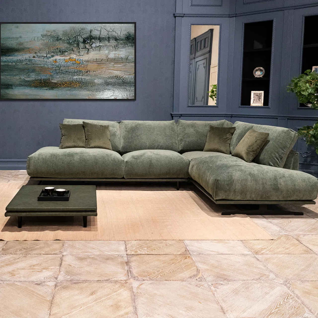 Mantellassi 1926 Sofas<Boboli green corner sofa with Free Side