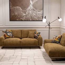 Mantellassi 1926 Sofas<Boboli ocher yellow sofa with light brown leather base