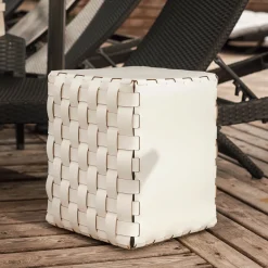 ADJ Style Ottomans & Poufs<Bottega Padded White Leather Pouf #2