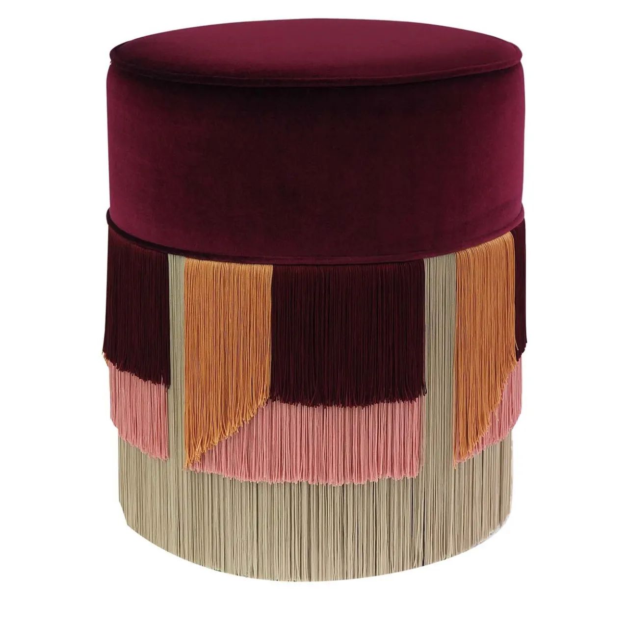Lorenza Bozzoli Couture Ottomans & Poufs<Burgundy Cylinder Wood Ottoman with Velvet Upholstery