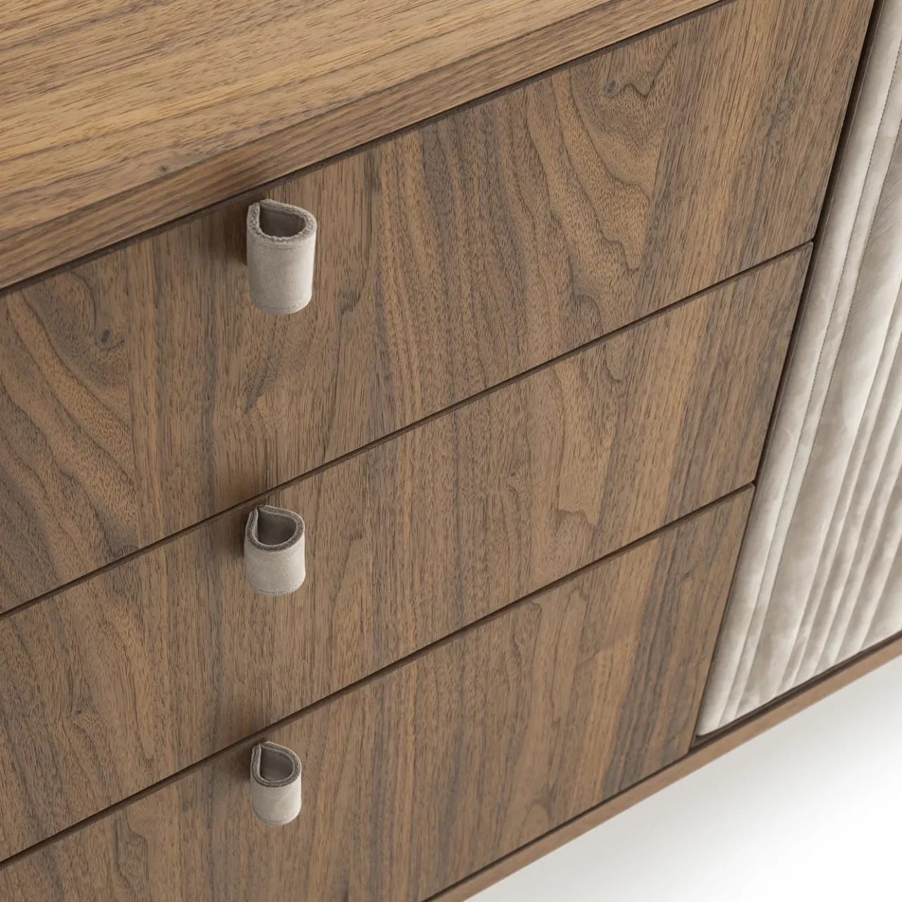 Morica Design Sideboards Buffets<Canette 2-Door Beige Nubuck Leather & Walnut Sideboard