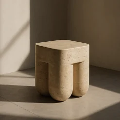Etamorph Side Tables<Chunky Classic Roman Travertine Side Table