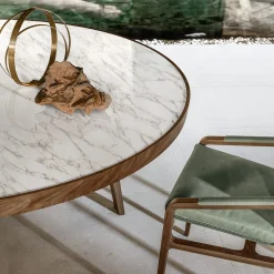 Alivar Dining Tables<Compass Round Michelangelo marble & Walnut Dining Table by Giuseppe Bavuso