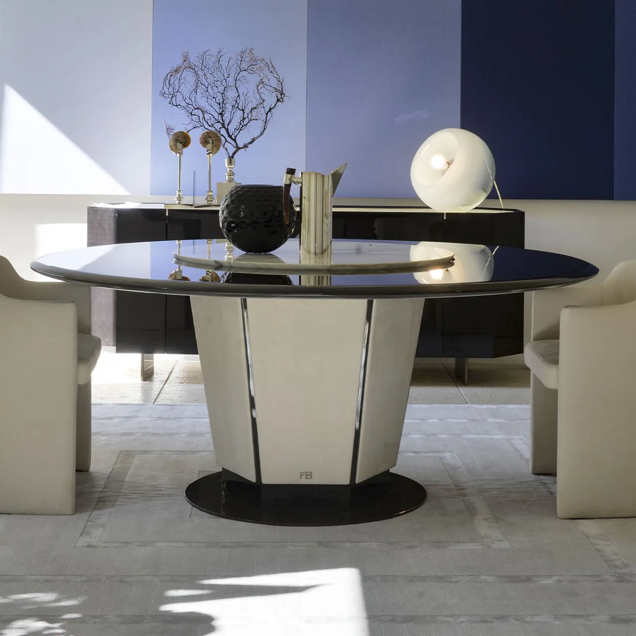 Franco Bianchini Dining Tables<Crystal Round Wood & Metal Dining Table with Lazy Susan Marble insert