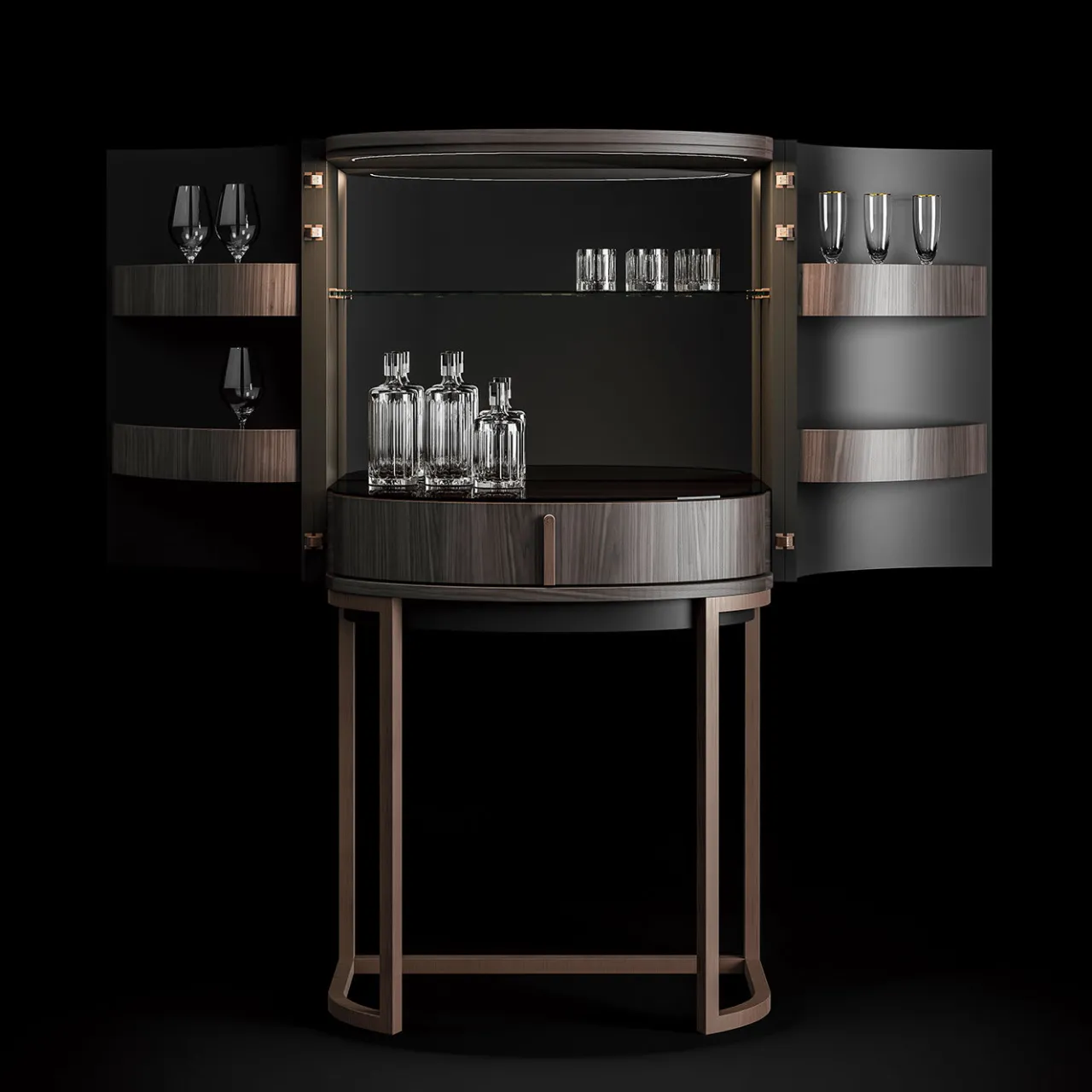 CPRN Homood Bar Cabinets<Dark Walnut Curved Bar Cabinet