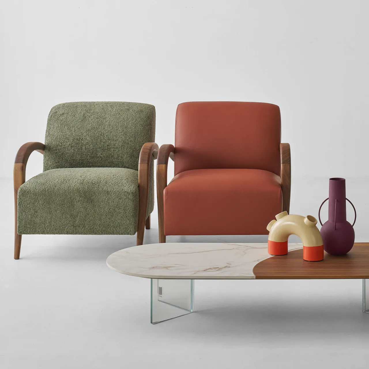 Modesign Armchairs<Domino Cotto Leather & Walnut Armchair