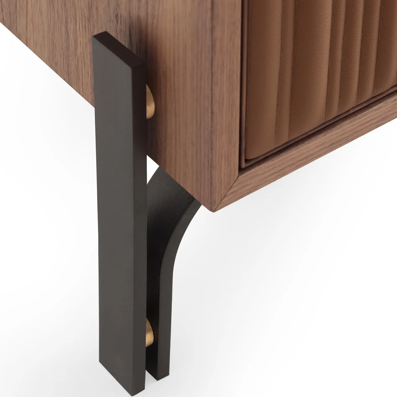 Morica Design Sideboards Buffets<2-Door canette cognac Leather & Walnut Sideboard