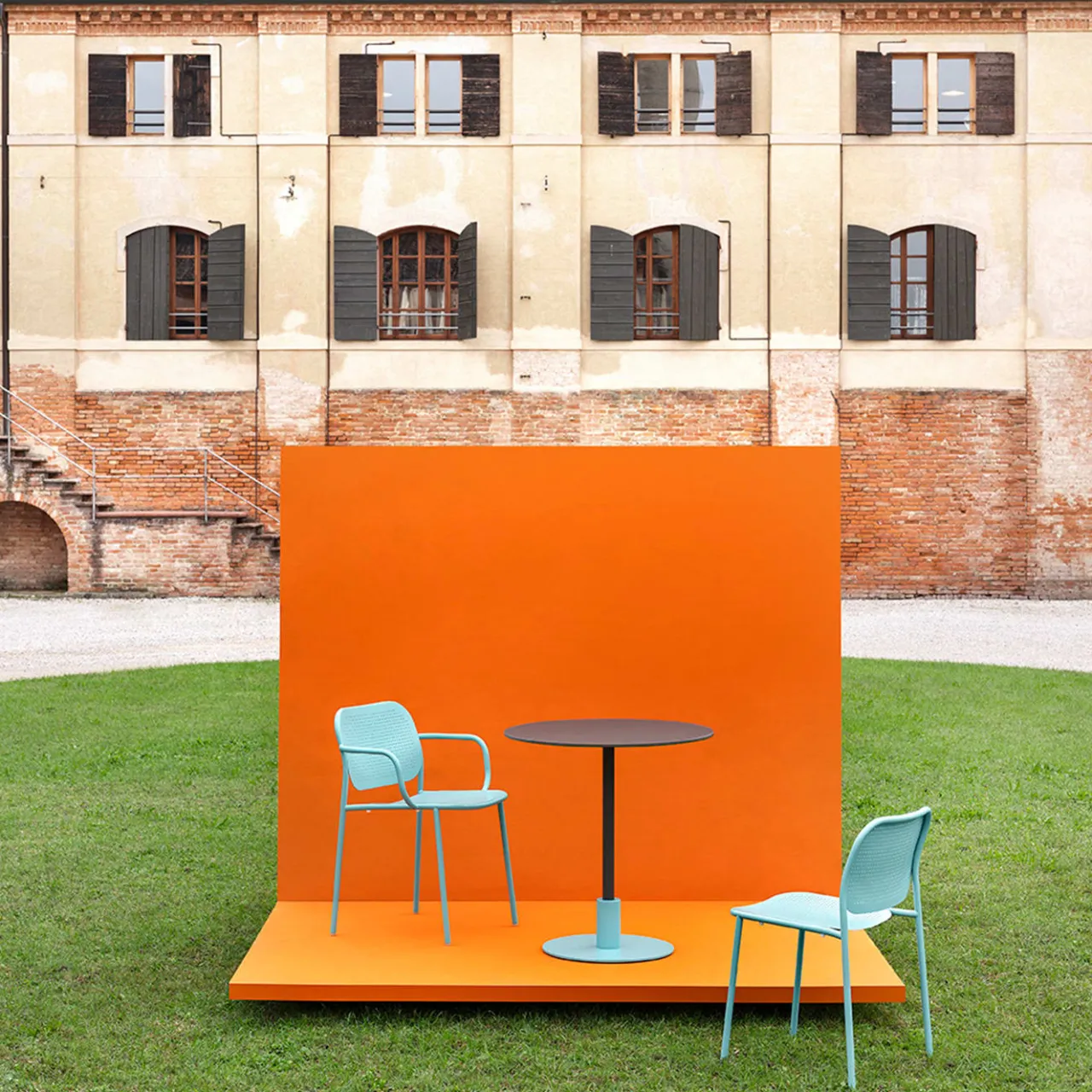 TrabA' Outdoor Dining Tables<Echo Round Turquoise & Gray-Green Table by Gabbertas Studio