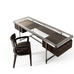 Fratelli Boffi Desk & Writing Tables<Equilibria Brown Wood with Glass Top Desk by Storagemilano