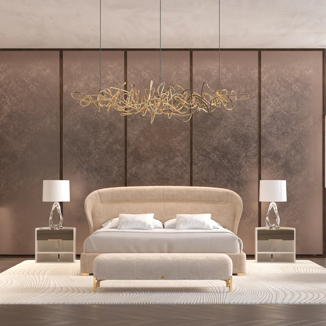 Morello Gianpaolo Benches<Flare 02 Beige Upholstered Bench with Metal Legs