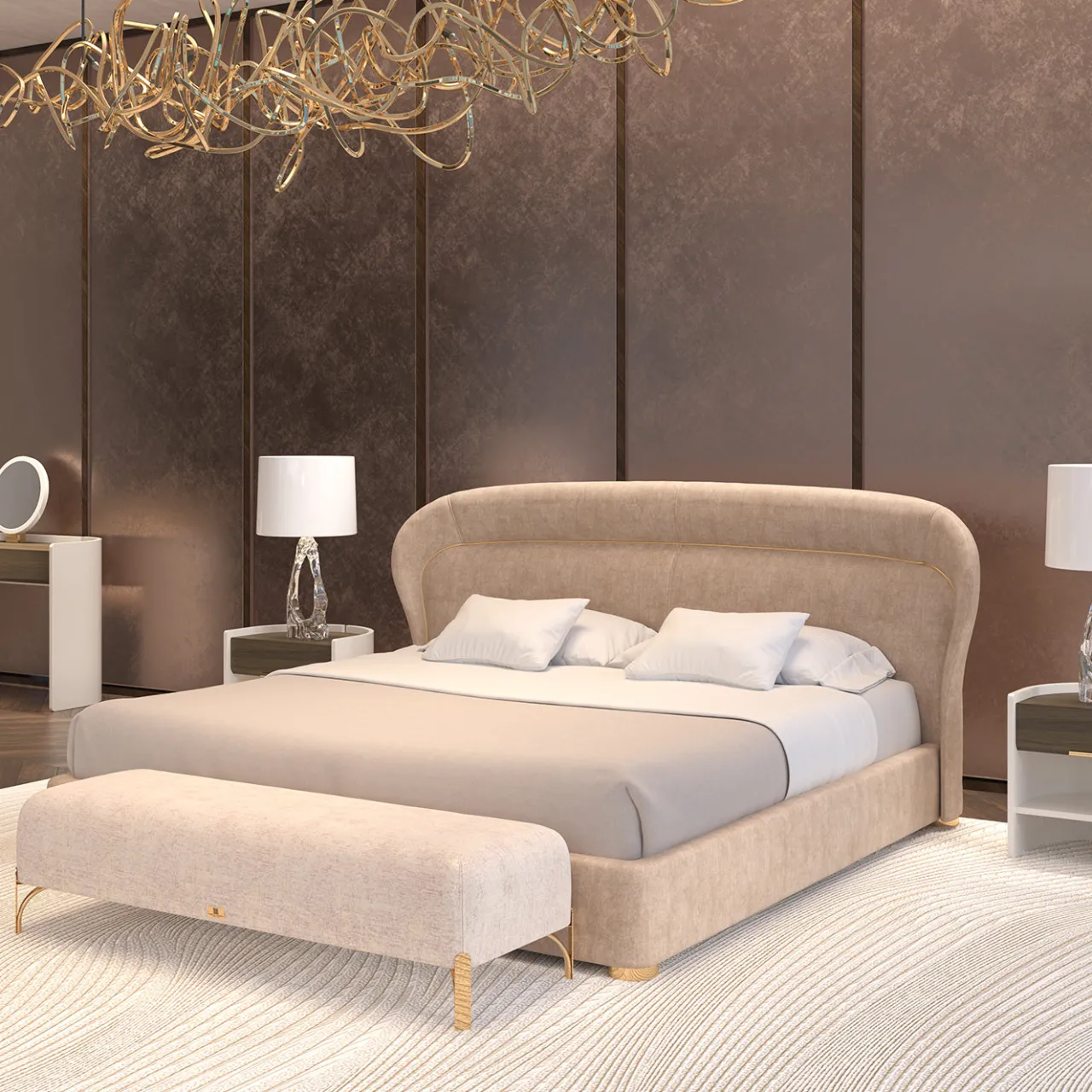 Morello Gianpaolo Beds<Flare 02 Upholstered Beige Velvet Bed