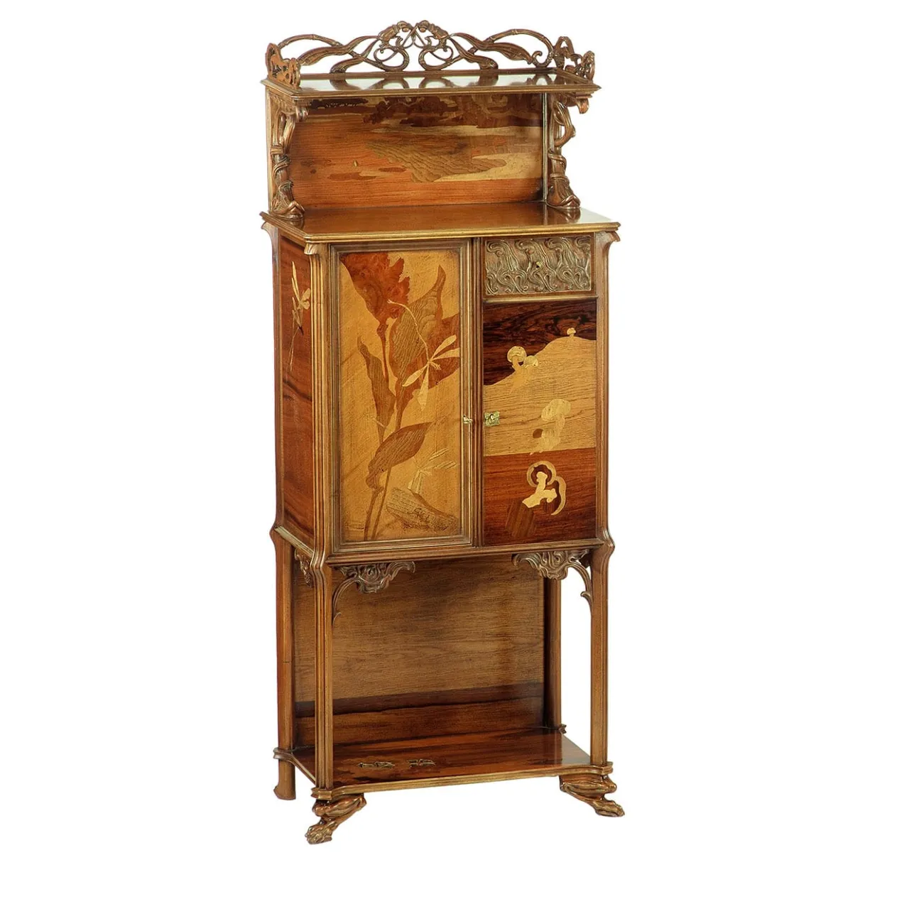 Cugini Lanzani Cabinets<French Art Nouveau-Style Inlaid Cabinet by Emile Gallè
