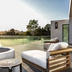 Visionnaire Outdoor Chaises & Daybeds<Galloway White Waterproof Fabric And Iroko Wood Outodoor Chaise