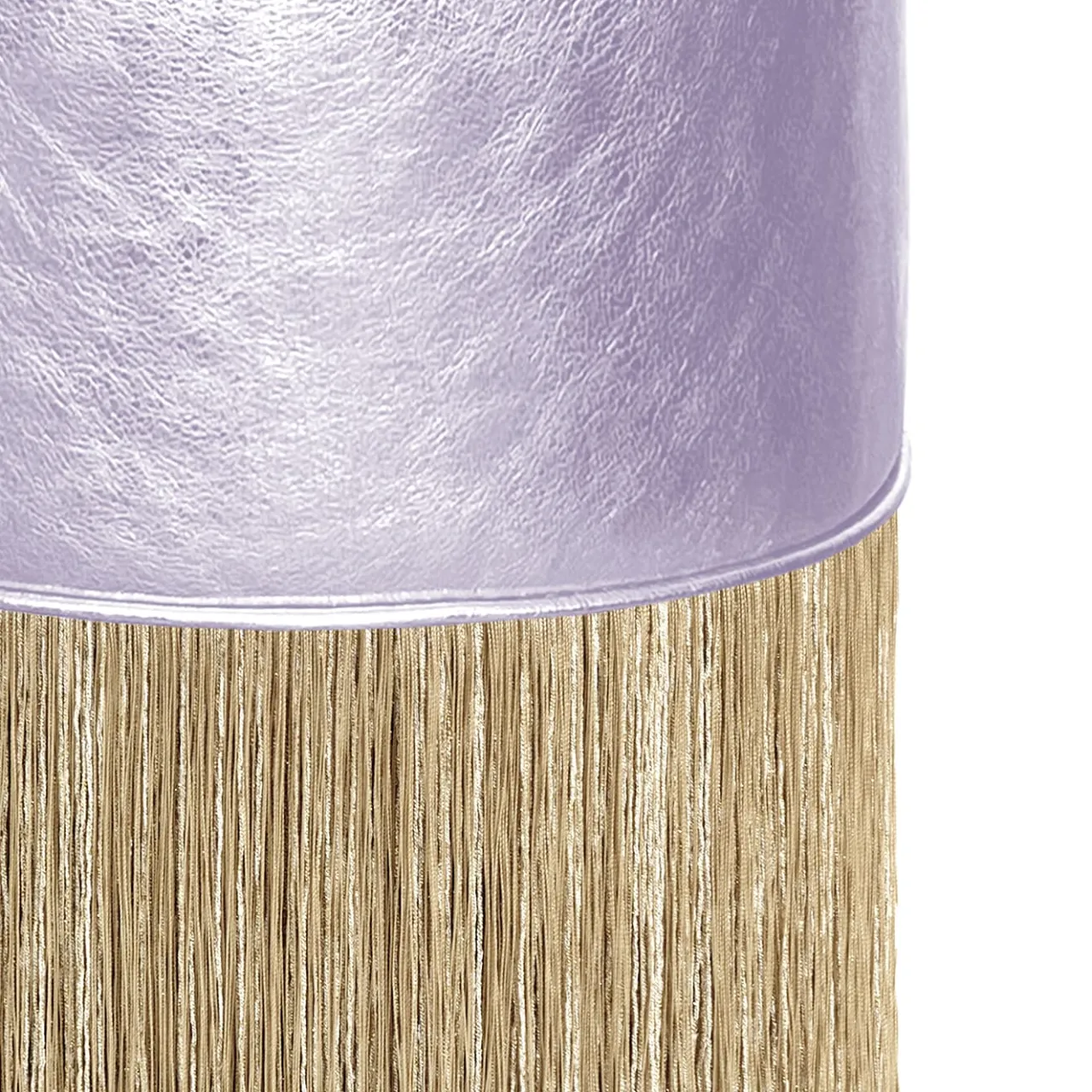 Lorenza Bozzoli Couture Ottomans & Poufs<Gleaming Lillac Leather Gold Fringes Pouf by Lorenza Bozzol