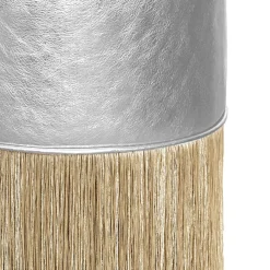 Lorenza Bozzoli Couture Ottomans & Poufs<Gleaming Silver Leather Gold Fringes Pouf by Lorenza Bozzoli