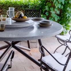 Veltha Outdoor Stone Design Outdoor Dining Tables<Hermu 150 Round Gray Peperino Stone and Brown Steel outdoor Dining Table
