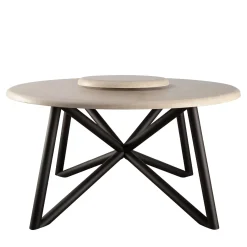 Veltha Outdoor Stone Design Outdoor Dining Tables<Hermu 150 Travertino Stone and Brown Steel Outdoor Dining Table