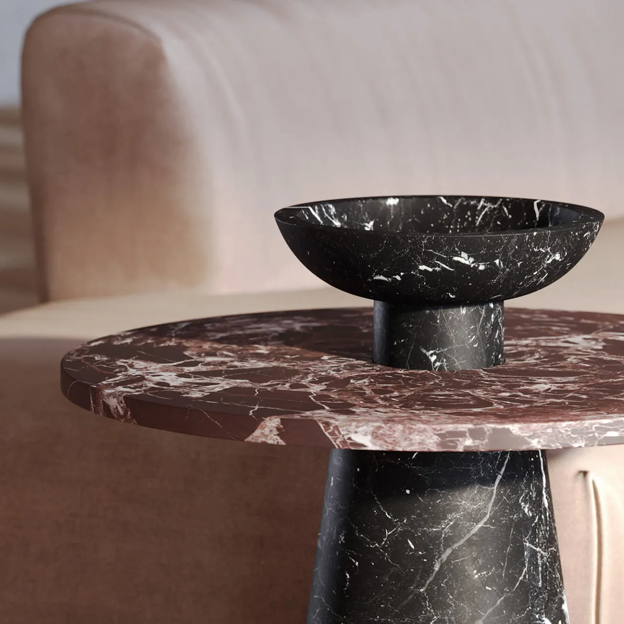 MMairo Side Tables<Inside Out Red/Black Marble Coffee Table by Karen Chekerdjian #2