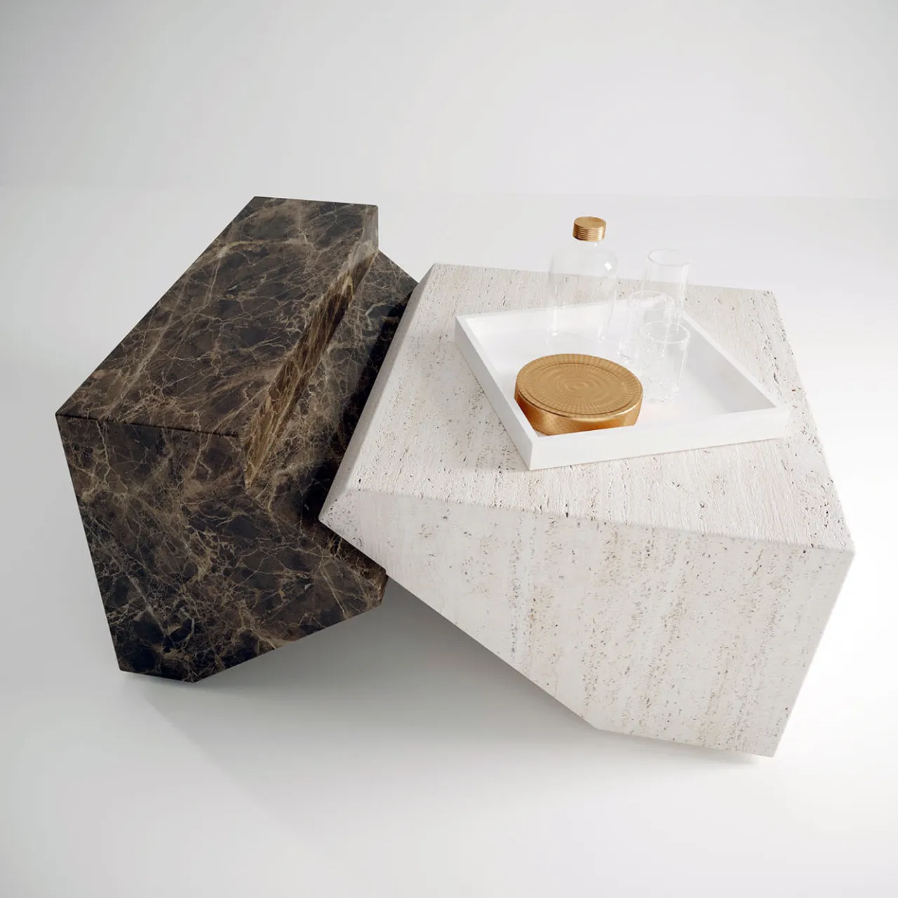 Dimarmo Coffee Tables<Jogja Visone & Travertine Marble Coffee Table by Studio Hendro Hadinata