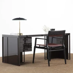Galimberti Nino Desk & Writing Tables<Kobe cocoa glossy lacquered finish ash wood 6-Drawer Desk