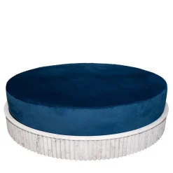 Fuda Ottomans & Poufs<Large Spike Blue Velvet and Carrara Marble Ottoman By Nick Maltese