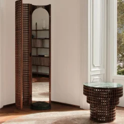 Medulum Side Tables<Limited Edition Carabottino Collection Walnut and Verde Alpi Marble Side Table