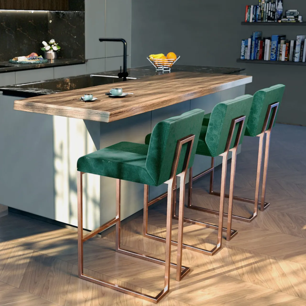 Puravisione Bar Stools<Magnetik Forest Green Velvet Bar Stool