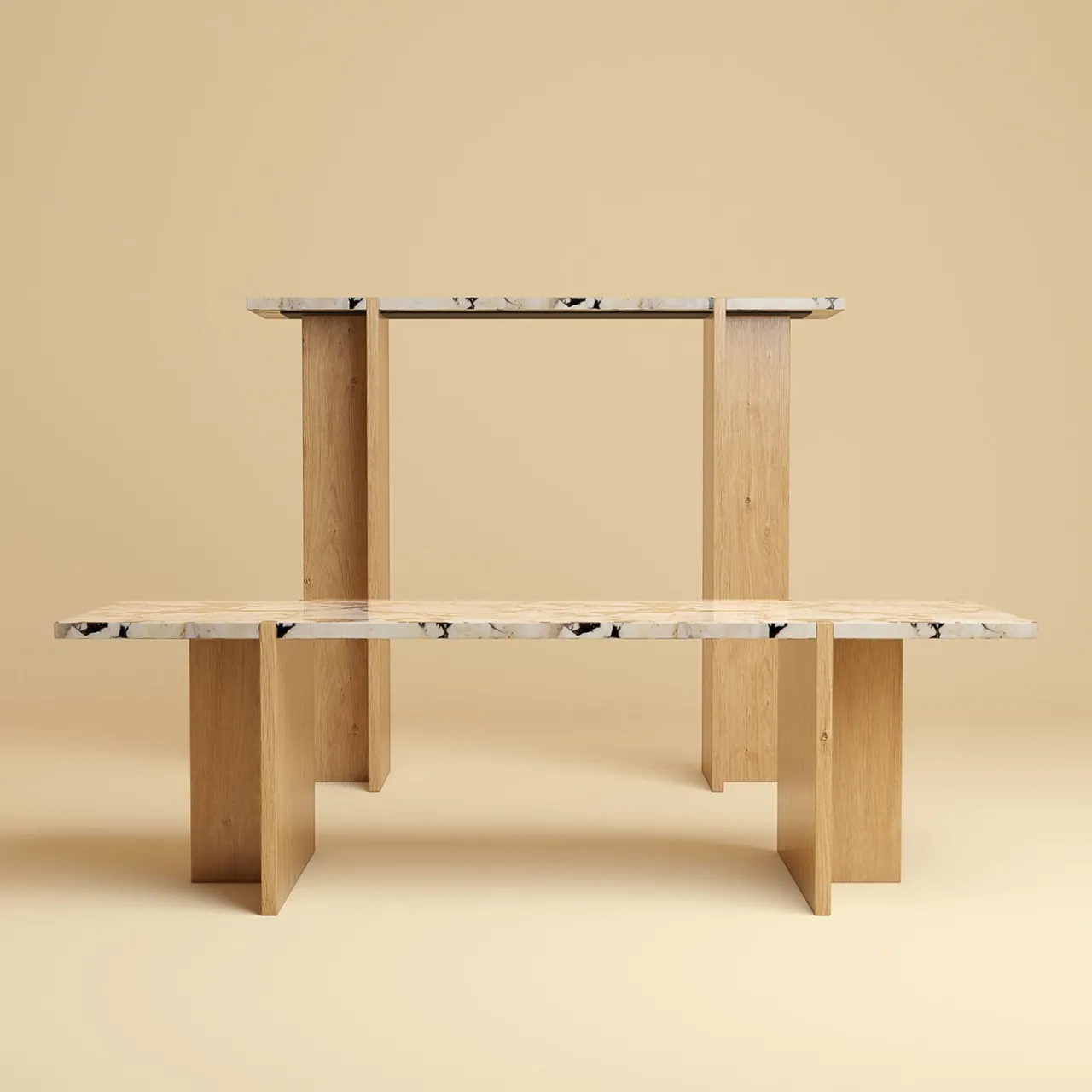 Lebanto Consoles<Maha Calcatta Marble and Oak Wood Console