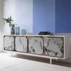 Morica Design Sideboards Buffets<Margarette 4-Door Trinity White Marble-Effect Sideboard