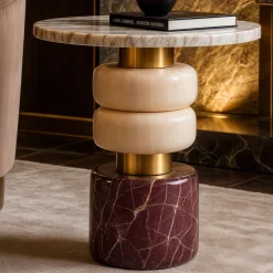 Giovannozzi Marmi Side Tables<Marsmallow Onyx & Red Travertine Marble Side Table by Ashley Gadeova