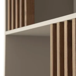 Morica Design Bookcases<Mondrian Pechino Beige Bookcase with Solid Wood Walnut-Stained Accents