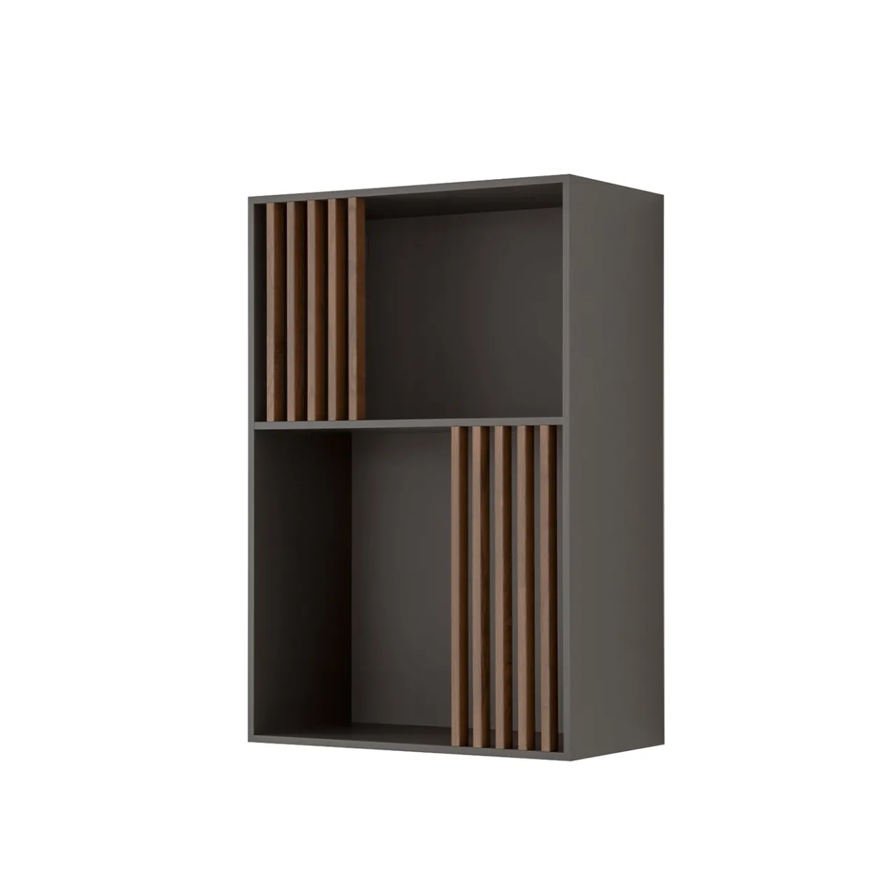 Morica Design Bookcases<Mondrian Volcano Gray Bookcase with Solid Wood Walnut-Stained Accents