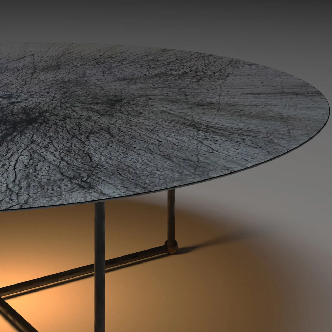 Renzo Serafini Coffee Tables<Otto/Quarti Round Gray Steel Coffee Table with LED Light