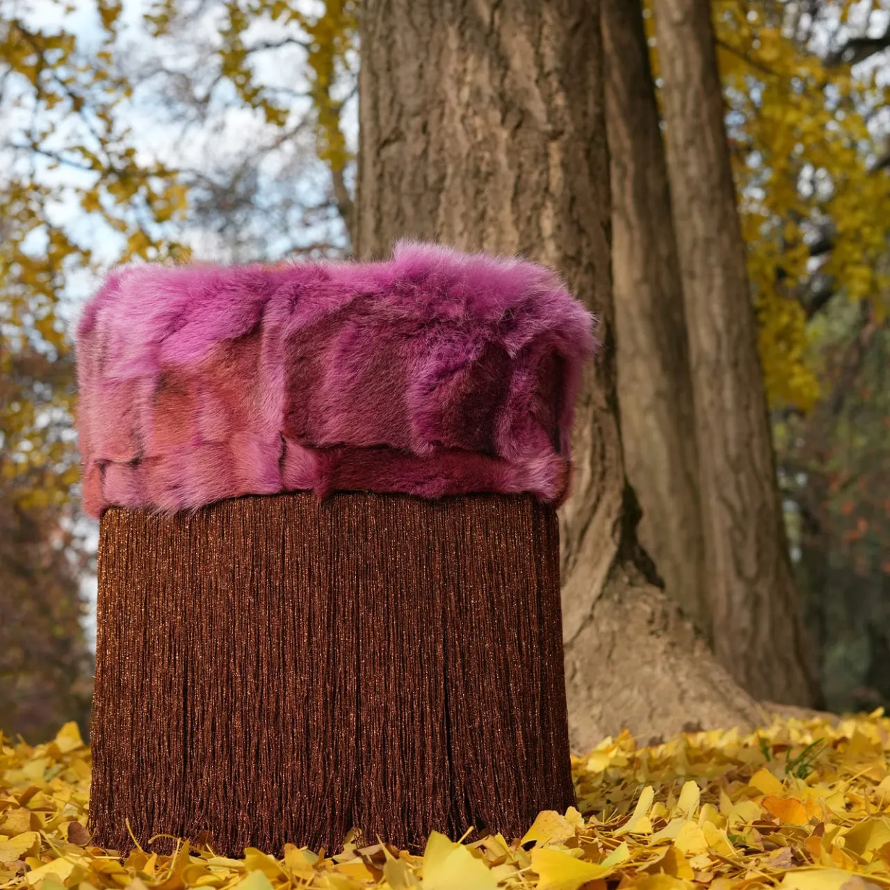 Lorenza Bozzoli Couture Ottomans & Poufs<Patchwork Fuxia Pouf #1 by Lorenza Bozzoli