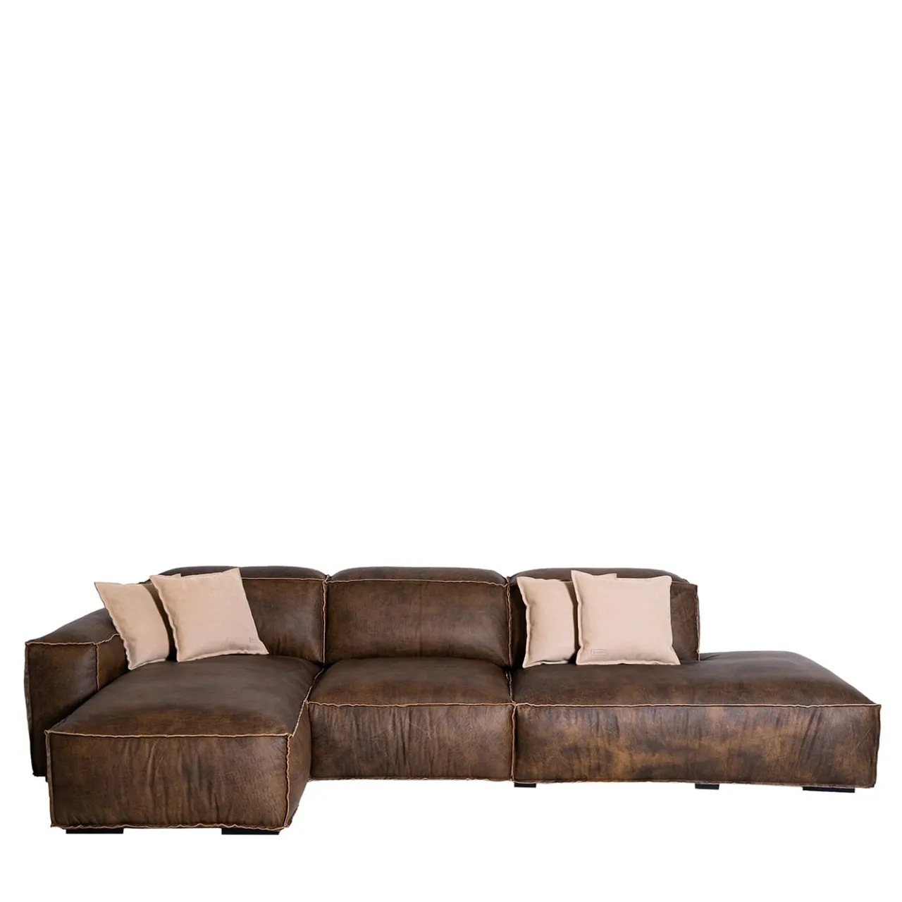 Mantellassi 1926 Sofas<Placido brown leather modular sofa with chaise longue and Free Side
