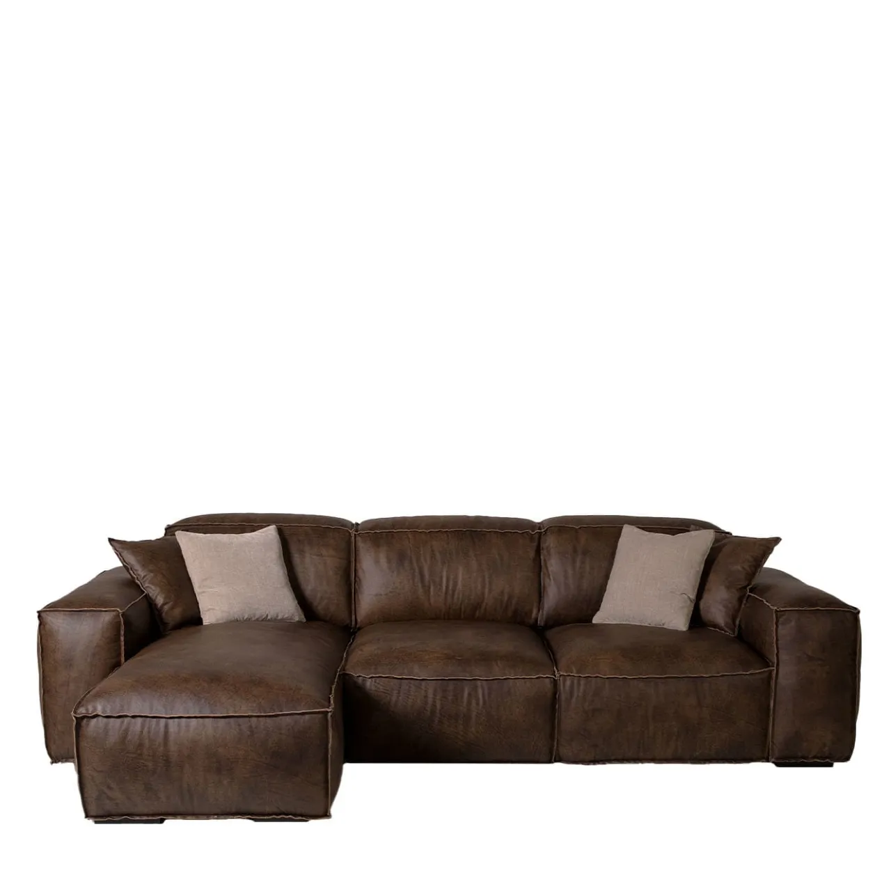 Mantellassi 1926 Sofas<Placido Brown Leather 3-Seater Sofa with Chaise Longue