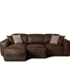 Mantellassi 1926 Sofas<Placido Brown Leather 3-Seater Sofa with Chaise Longue