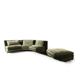 Fratelli Boffi Sofas<Platea Modular L-Shaped Green Velvet with Pouf Sofa by Storagemilano