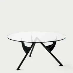 Baleri Italia Dining Tables<President M Round Table with Glass Top and Black Metal Frame
