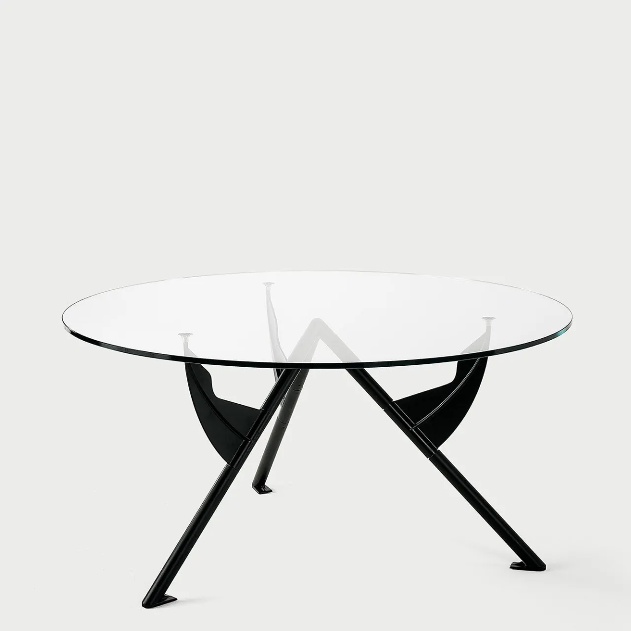 Baleri Italia Dining Tables<President M Round Table with Glass Top and Black Metal Frame