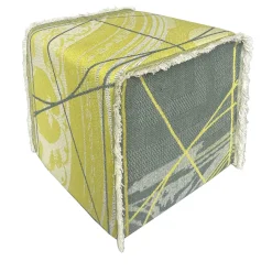 Effimero Barocco Ottomans & Poufs<Reverso Fringed Cedar Yellow & Blue/Seaweed Green Jacquard Pouf