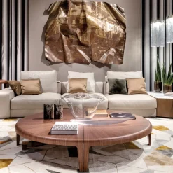 Giorgetti Coffee Tables<Round Canaletto Walnut Coffee Table with Metal Inlays