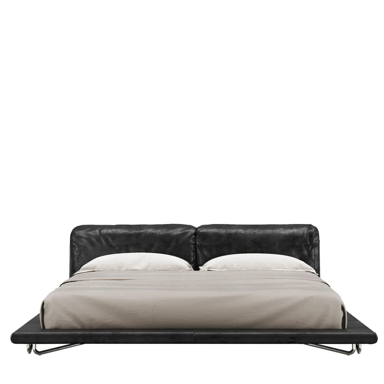 Giopagani Beds<Saint Germain Timeless Leather And Raw Silver Metal Frame Bed