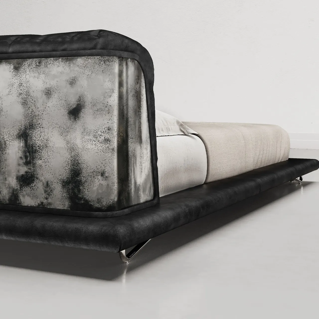 Giopagani Beds<Saint Germain Timeless Leather And Raw Silver Metal Frame Bed