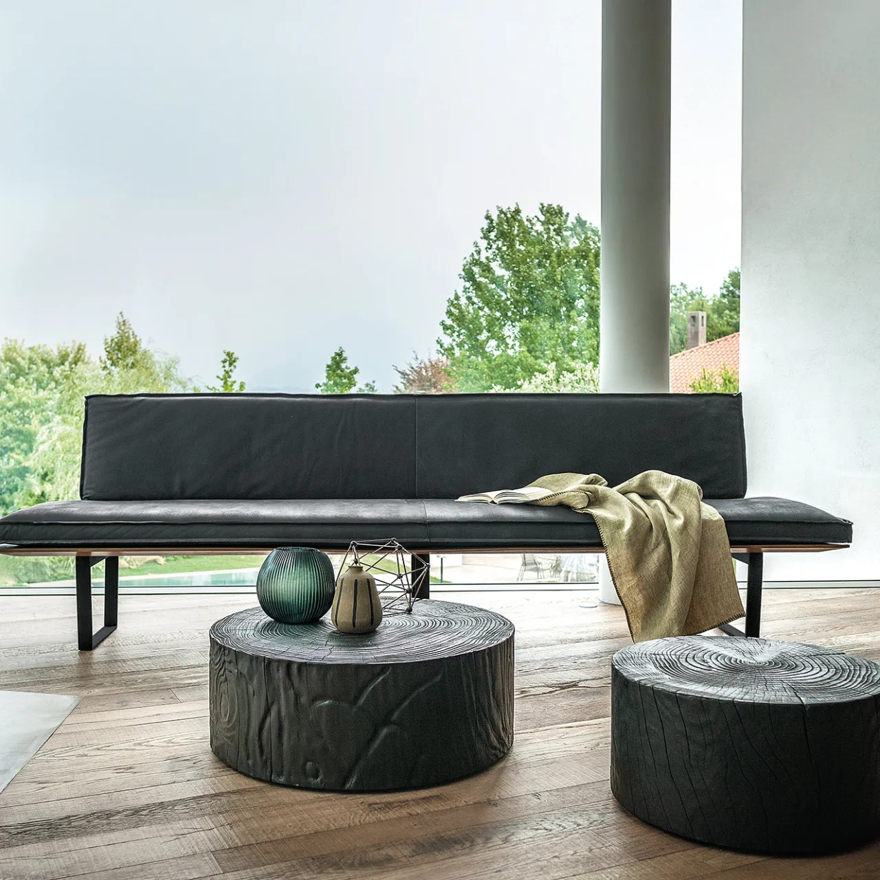 Riva 1920 Benches<Sequoia Solid wood and suede Leather Bench