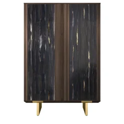 Arcari Arredamenti Cabinets<Solferino Canaletto walnut burnished black art glass doors sideboard