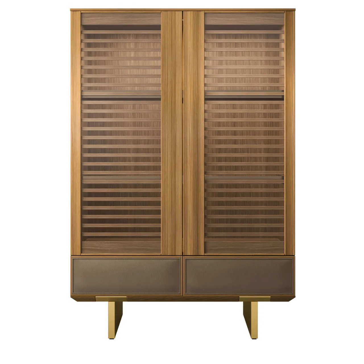 Arcari Arredamenti Cabinets<Solferino walnut Canaletto natural glass doors slats drawer leather Sideboard